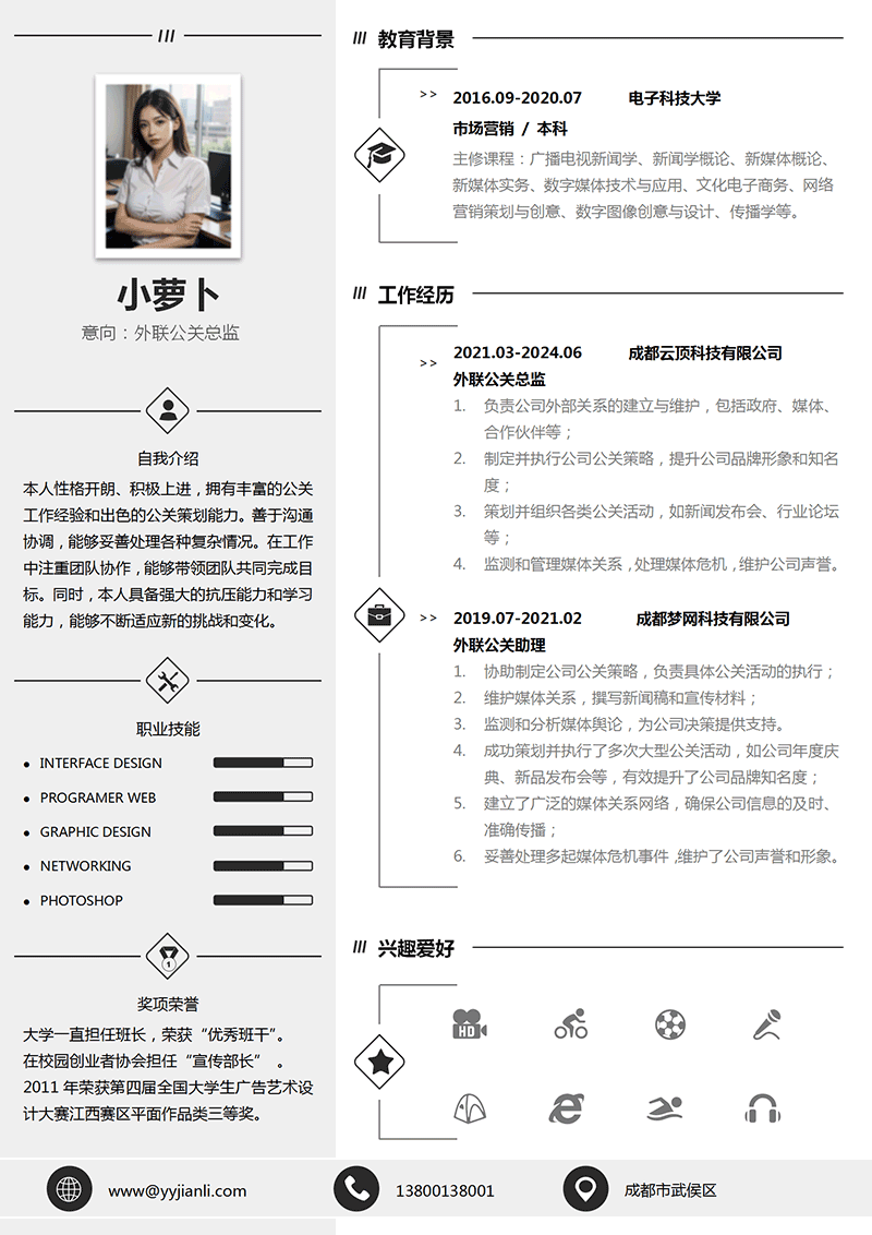 外联公关总监简历模板